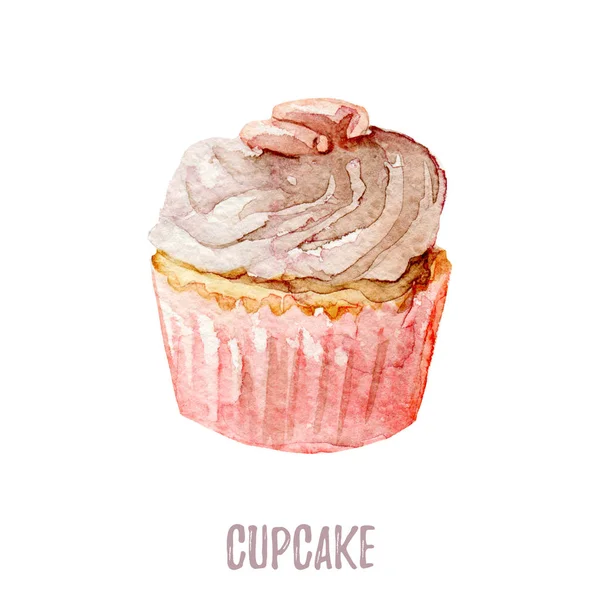 Watercolor hand drawn cupcake perfect for invitations, cards, dinners and menu templates. — Stock Photo, Image