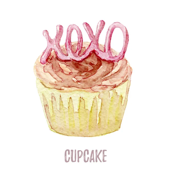 Cupcake dessiné à la main à l'aquarelle parfait pour les invitations, cartes, dîners et modèles de menu . — Photo