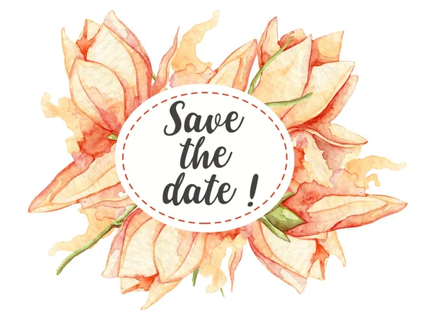 Salvar o cartão de data Com folhas de aquarela e flores. Convite Floral — Fotografia de Stock
