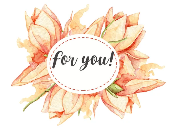 Para usted tarjeta Con hojas de acuarela y flores. Invitación floral —  Fotos de Stock