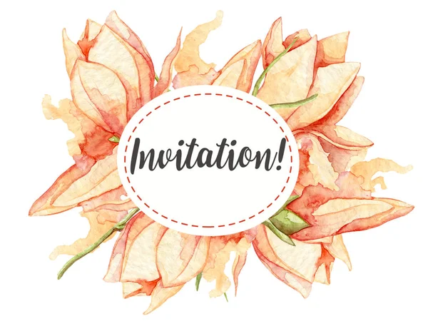 Convite com folhas de aquarela e flores . — Fotografia de Stock