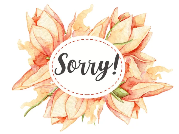 Sorry kaart met aquarel bladeren en bloemen. Floral uitnodiging — Stockfoto