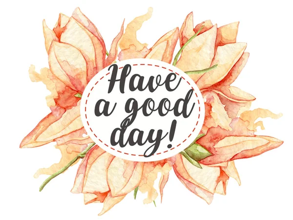 Tener una buena tarjeta de día Con hojas de acuarela y flores. Invitación floral — Foto de Stock