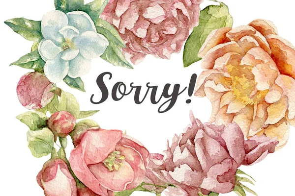 Suluboya çiçekli üzgünüm kartı — Stok fotoğraf
