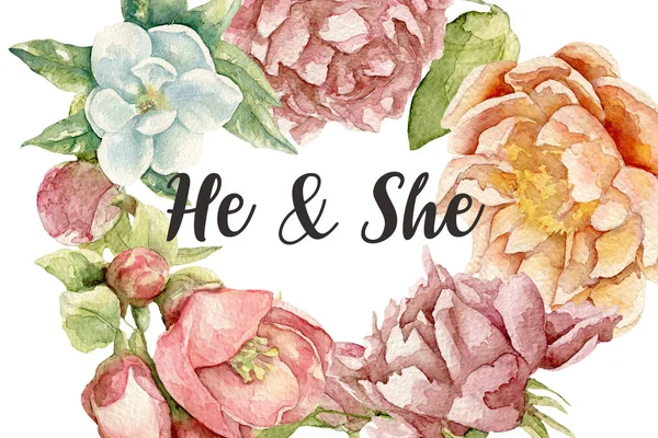 Bröllop inbjudan kort med akvarell blommor — Stockfoto