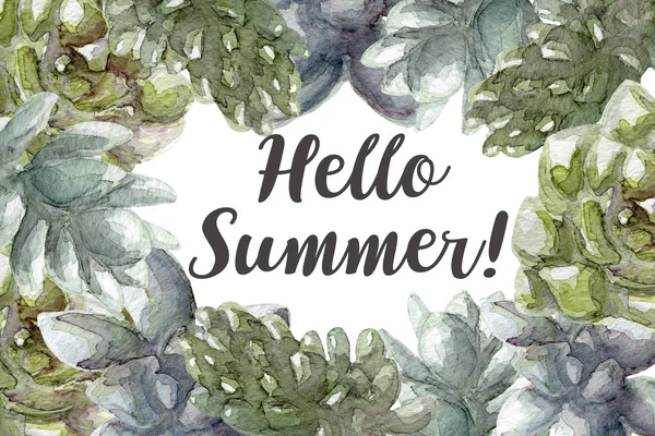 Greeting card flowers watercolorHand painting hello summer — Stock Photo, Image