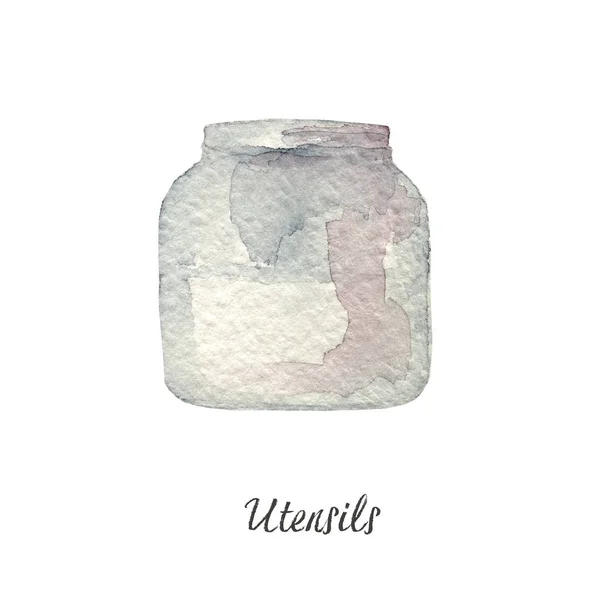 玻璃罐，水彩插图上白色的厨房用具系列 — 图库照片