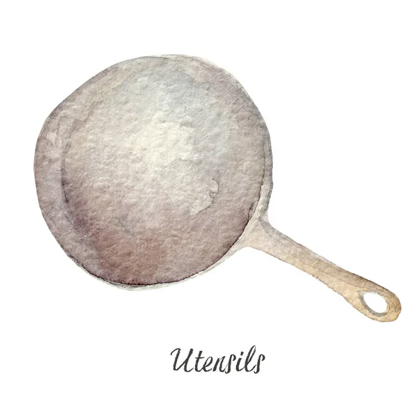 Pan, ilustración de acuarela en la serie de utensilios de cocina blancos —  Fotos de Stock