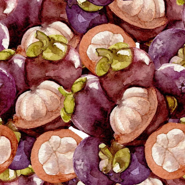 Mangostan sömlösa mönster. Hand dras illustration av frukter på vit bakgrund — Stockfoto
