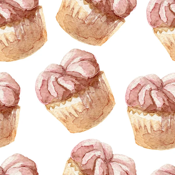 Motif aquarelle avec cupcakes. Dessiné à la main sur fond blanc . — Photo