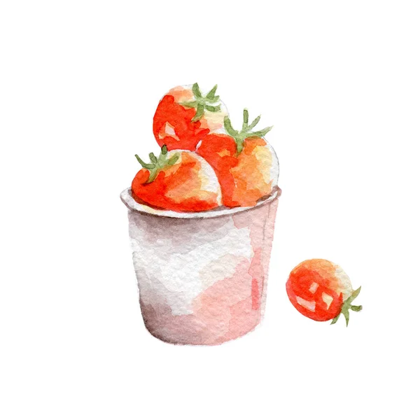 Tomater körsbär illustration. Hand dras akvarell på vit bakgrund. — Stockfoto
