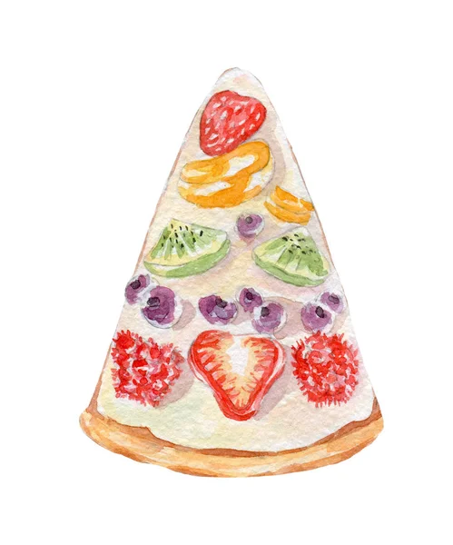 Meyve pasta illüstrasyon. Beyaz arka plan üzerine elle çizilmiş suluboya. — Stok fotoğraf