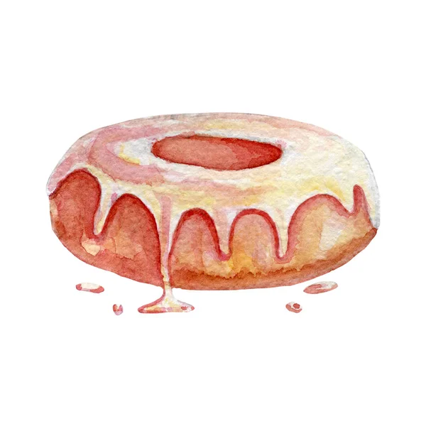 Ilustração donut. Aquarela desenhada à mão sobre fundo branco . — Fotografia de Stock