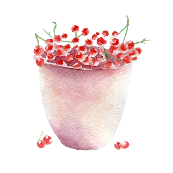 Röda vinbär illustration. Hand dras akvarell på vit bakgrund. — Stockfoto