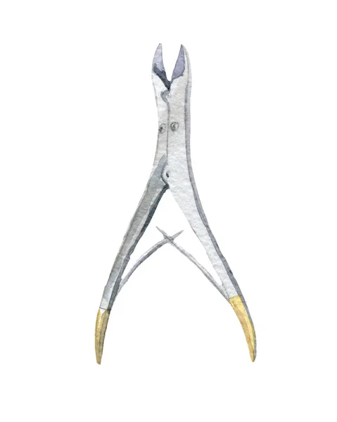Chirurgii ortopedycznej instrument medyczny ilustracja. Dłoń akwarela ciągnione na białym tle. — Zdjęcie stockowe