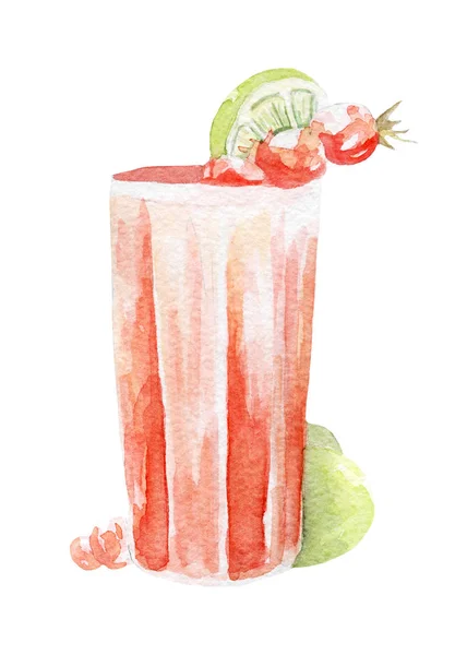 Drink cocktail illustration. Hand drawn watercolor on white background.