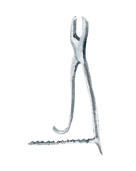 Cirugía ortopédica instrumento médico ilustración. Acuarela dibujada a mano sobre fondo blanco . —  Fotos de Stock