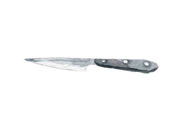 Ілюстрація кухонного ножа. Рука намальована акварель на білому тлі . — стокове фото