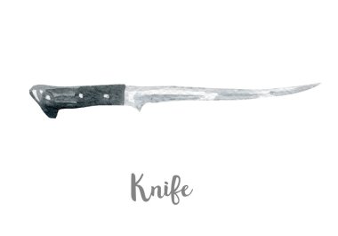 Mutfak bıçak illüstrasyon. Beyaz arka plan üzerine elle çizilmiş suluboya.