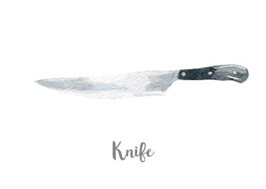 Mutfak bıçak illüstrasyon. Beyaz arka plan üzerine elle çizilmiş suluboya.