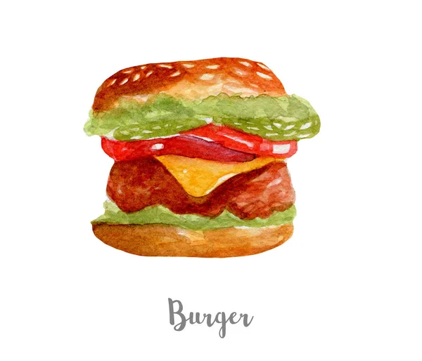 Burger illüstrasyon. Beyaz arka plan üzerine elle çizilmiş suluboya — Stok fotoğraf