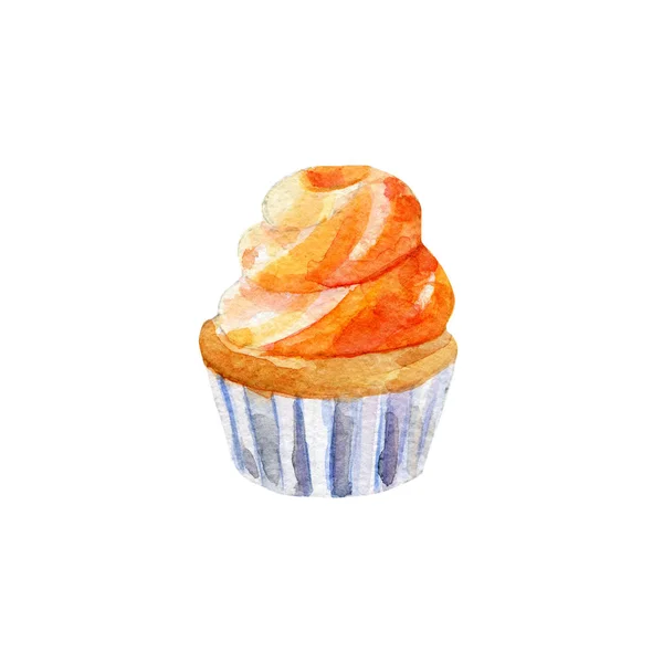 Ilustracja Cupcake. Dłoń akwarela ciągnione na białym tle — Zdjęcie stockowe