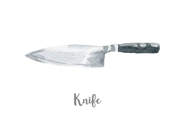 Illustrazione coltello da cucina. Acquerello disegnato a mano su sfondo bianco . — Foto Stock