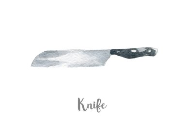 Mutfak bıçak illüstrasyon. Beyaz arka plan üzerine elle çizilmiş suluboya.