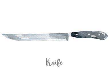 Mutfak bıçak illüstrasyon. Beyaz arka plan üzerine elle çizilmiş suluboya.