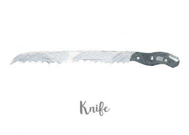 Mutfak bıçak illüstrasyon. Beyaz arka plan üzerine elle çizilmiş suluboya.