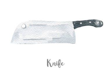 Mutfak bıçak illüstrasyon. Beyaz arka plan üzerine elle çizilmiş suluboya.