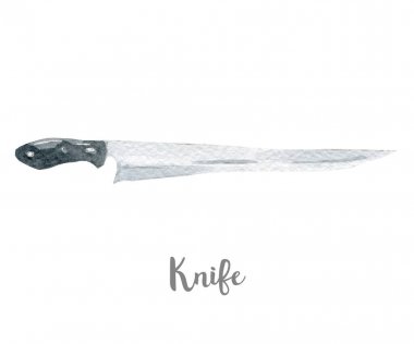 Mutfak bıçak illüstrasyon. Beyaz arka plan üzerine elle çizilmiş suluboya.