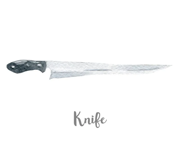 Kuchyňský nůž ilustrace. Ručně tažené akvarel na bílém pozadí. — Stock fotografie