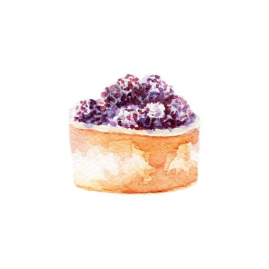 Pasta illüstrasyon. Beyaz arka plan üzerine elle çizilmiş suluboya.