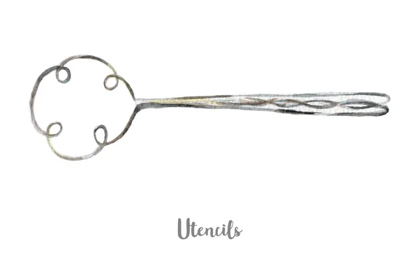 부엌 도구 utencils 그림입니다. 흰색 바탕에 손으로 그린된 수채화. — 스톡 사진