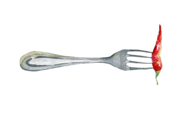 Kitchen tools utencils illustration. Hand drawn watercolor on white background. — Stock Photo, Image