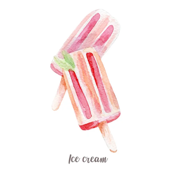 아이스크림 그림입니다. 흰색 바탕에 손으로 그린된 수채화. — 스톡 사진