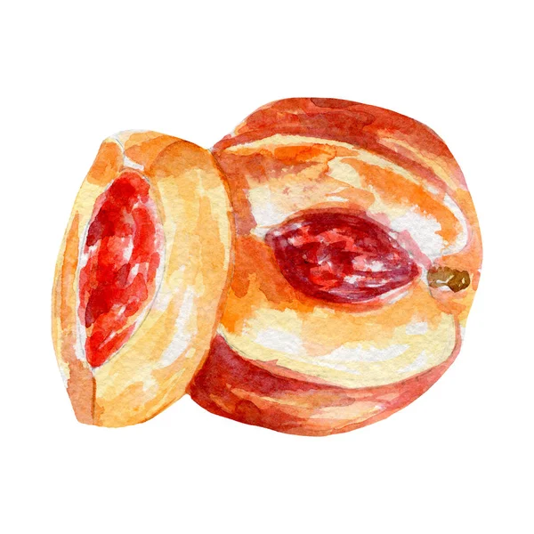 Fresh peach illustration. Hand drawn watercolor on white background. — Stock Photo, Image