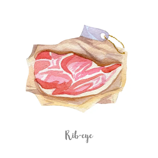 Ilustración de carne fresca. Acuarela dibujada a mano sobre fondo blanco — Foto de Stock