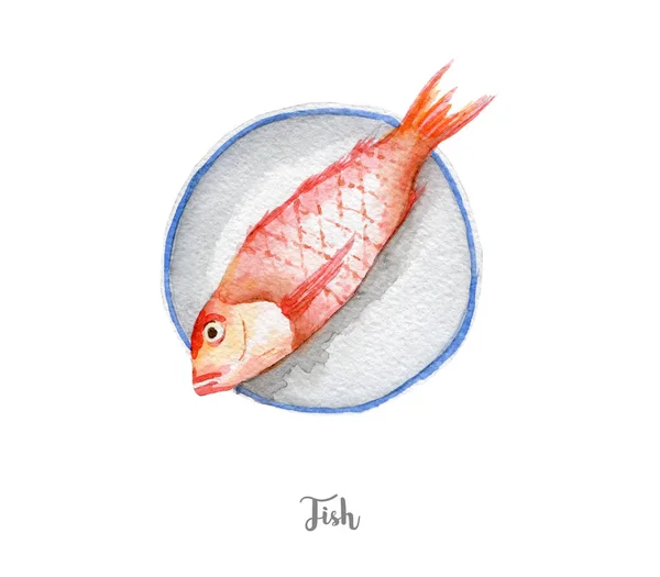 Ilustração peixe fresco. Aquarela desenhada à mão sobre fundo branco — Fotografia de Stock