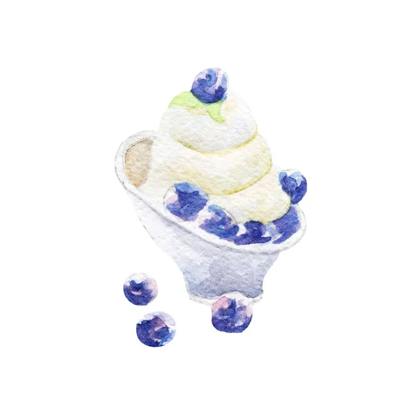 Illustration für frischen Joghurt. handgezeichnetes Aquarell auf weißem Hintergrund. — Stockfoto