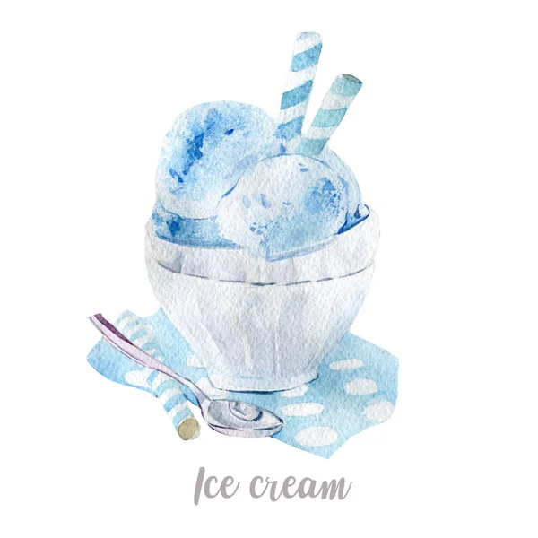 Crème glacée dessinée à la main aquarelle. Illustration isolée de dessert sur fond blanc — Photo
