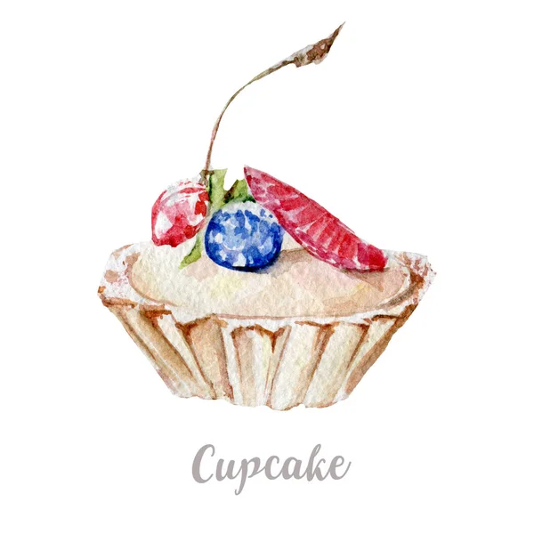 수채화 손으로 그린 케이크입니다. 흰색 배경에 고립 된 디저트 그림 — 스톡 사진
