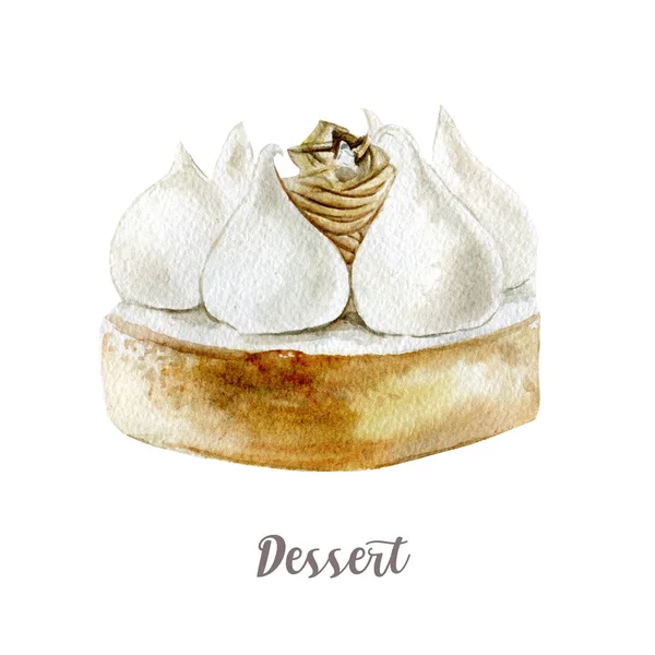 Aquarel hand getrokken taart. Geïsoleerde dessert illustratie op witte achtergrond — Stockfoto