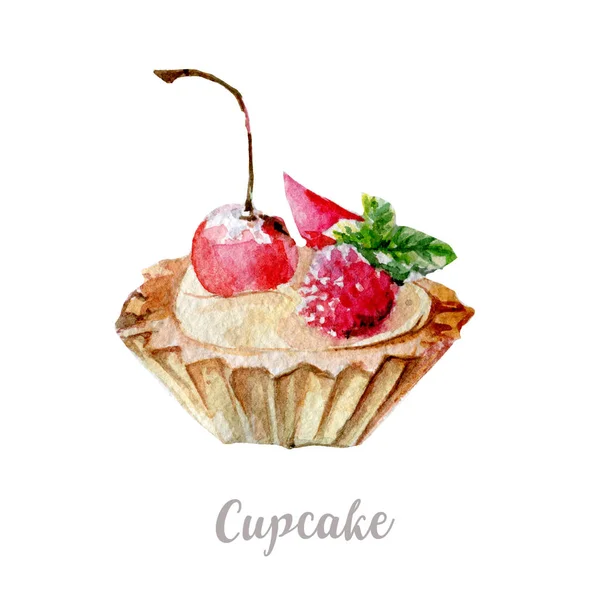 Akvarelu ručně kreslenou dort. Ilustrace izolované dezert na bílém pozadí — Stock fotografie