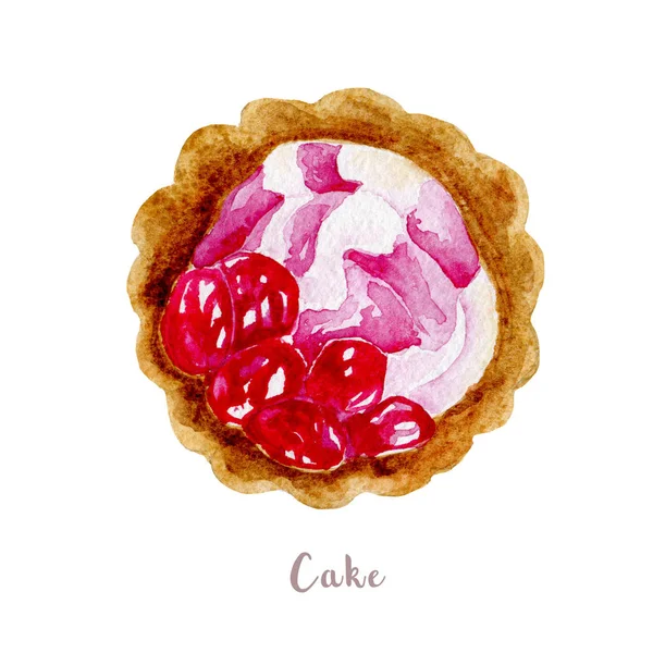 Torta disegnata a mano ad acquerello. Isolato illustrazione dessert su sfondo bianco — Foto Stock