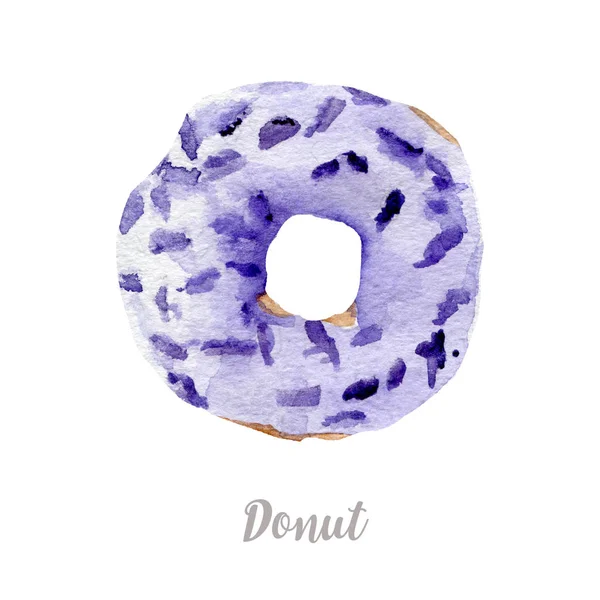 Donut desenhado à mão aquarela. Isolado fresco padaria ilustração no fundo branco — Fotografia de Stock