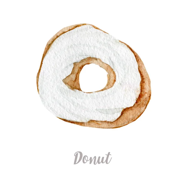 Ακουαρέλα χέρι ντόνατ. Εικονογράφηση απομονωμένες φρέσκο αρτοποιίας σε λευκό φόντο — Φωτογραφία Αρχείου