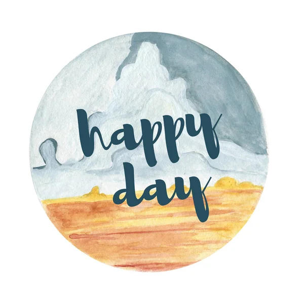 Watercolor landscape background. Sunny cloudy day time — Stock Photo, Image