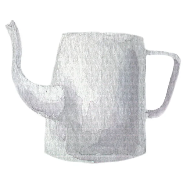 白茶壶。水彩画 — 图库照片